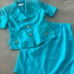 Elegant Turquoise Blazer and Skirt Set